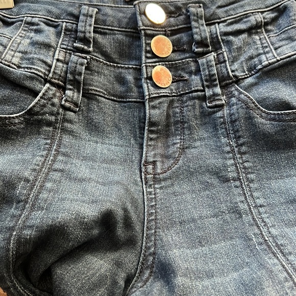 ⭐️ bebe high rise stretch blue whisking combo zipper button fly leg seam 24 - Picture 14 of 16